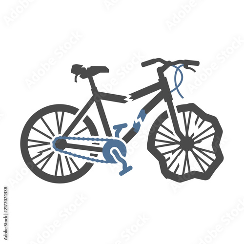 Flat vector illustration of a damaged bicycle with bent wheels from a road traffic accident collision