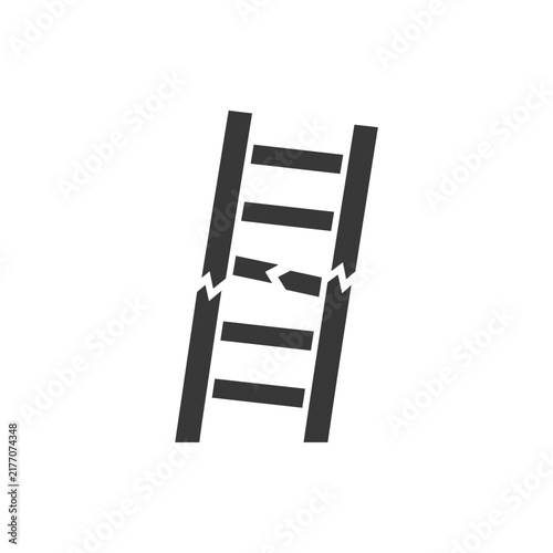 Flat vector illustration of a broken wooden ladder showing workplace hazard and fall accident risk
