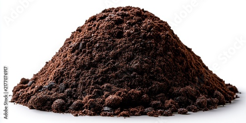 Dark Rich Pile Of Soil On White Background.