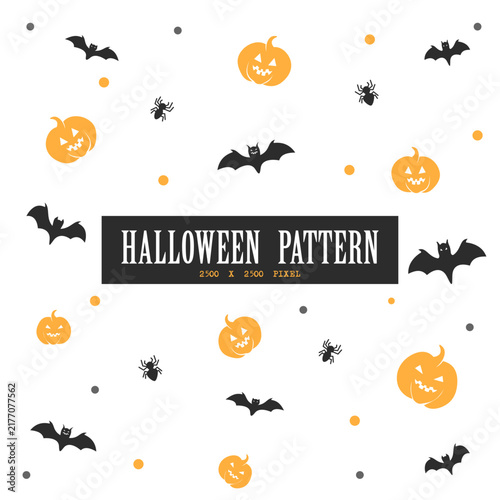 Cute Halloween Seamless Pattern with Pumpkins, Bats, and Spiders Vector Background