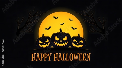 A spooky and delightful halloween scene featuring jack o' lanterns bats and a full moon wishing everyone a terrific holiday