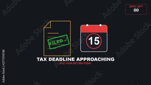 Tax Deadline Countdown Animation with Filed Document Motion Graphic