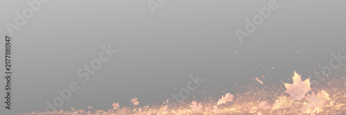 Fotografie Autumn maple leaves and glowing particles along the bottom edge on a transparent background