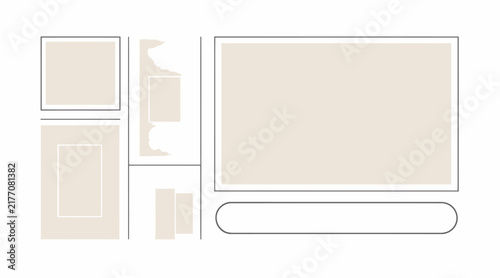 Abstract geometric shapes and frames on a plain background.