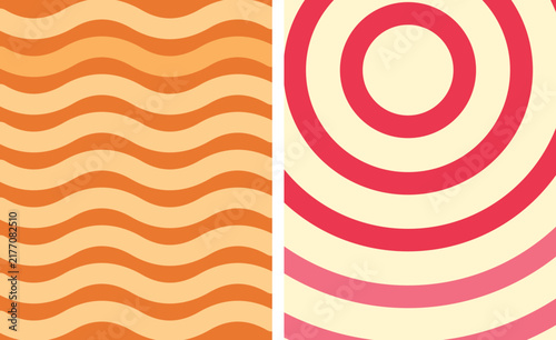 Wavy orange lines and concentric red circles pattern set for cre