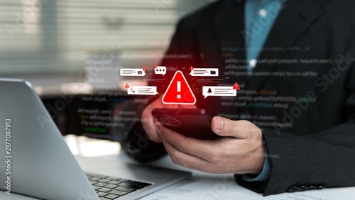 Bild auf Leinwand Digital risk alerts remind organizations to be aware of the importance of protecting company data and the use of personal devices in the workplace