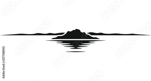 Minimalist mountain landscape silhouette with water lake reflection horizon vector