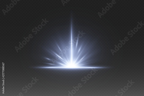 White flash light burst with radiant rays and horizontal glowing beams