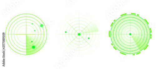 Konstfotografi Green circular tracking system with bright signal locations, range rings and rotating scanner beam