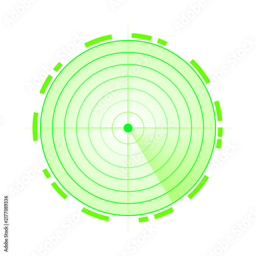 Foto Green sonar tracking display with glowing search zones, multiple detected signals and electronic coordinate markings