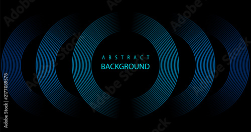 Blue Concentric Line Waves on Black Abstract Background