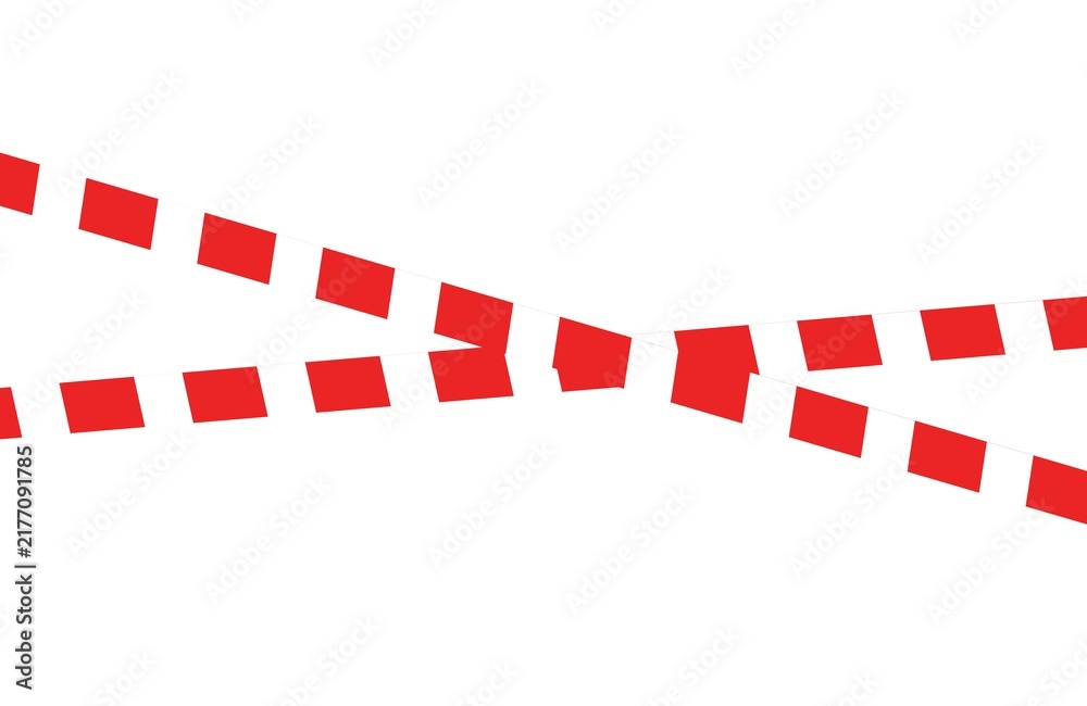 Fototapeta premium Red square flags on white string against white background
