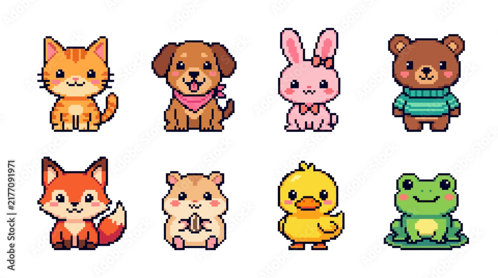 Obraz premium Cute Pixel Art Animals Collection.
