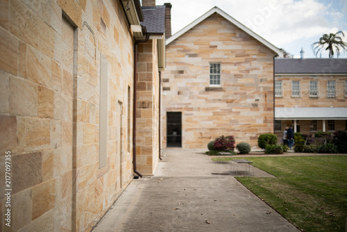 Historic Stone Building Exterior Courtyard View