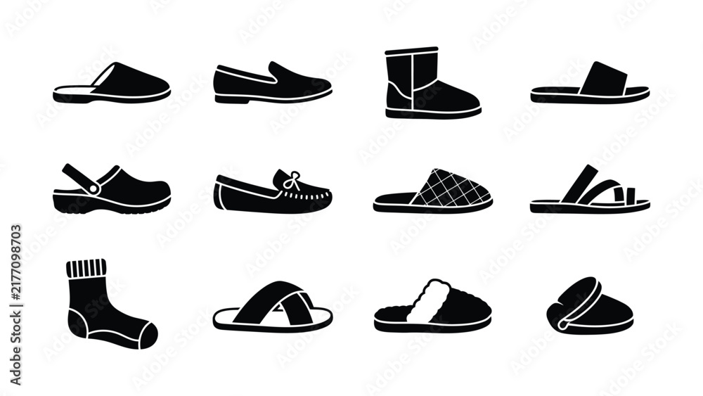 Fototapeta premium Variety of stylish footwear icons with transparent background for design use