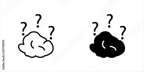 Foto Minimal black silhouette icon of a confused thought cloud surrounded by question