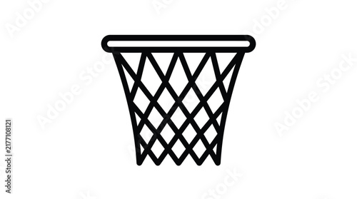 Minimalist basketball hoop net illustration featuring bold black lines on a clean white background for modern sports graphic design projects