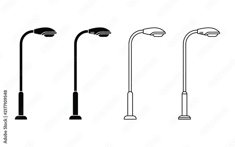 Obraz premium Modern street light poles collection vector illustration in black and white with illustration