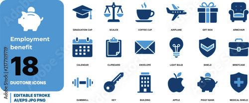 Employment benefits duotone icons set