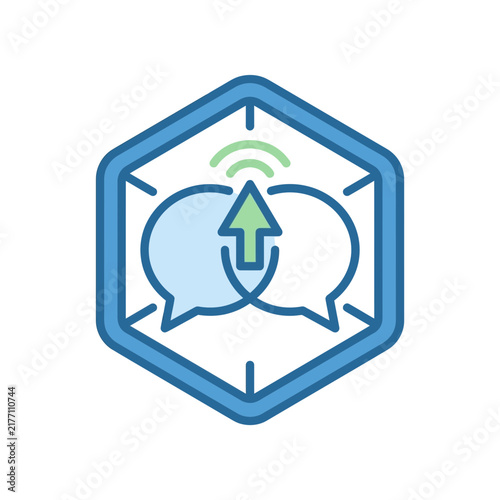 Modern Communication and Data Upload Icon with Speech Bubbles and Arrow