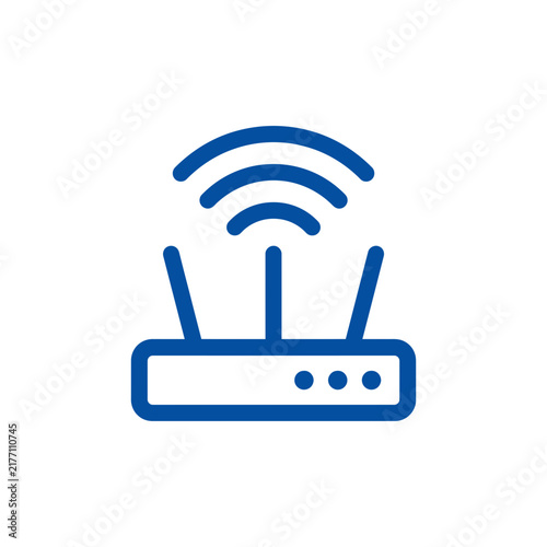 Modern blue wireless internet router icon with signal waves