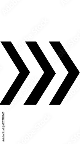 Black Chevron Arrow Icon Set, 3 Double Right Pointing Arrows, Minimalist Vector Graphic Design Elements, Symbol for Next Step, Navigation, Forward Movement, Next Page, Speed
