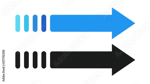 Right Arrow Icon Set, Blue and Black Vector Symbols, Directional Indicators with Dashed Lines, Navigation Symbols, Minimalist Graphic Design Elements, Website and App Interface Graphics