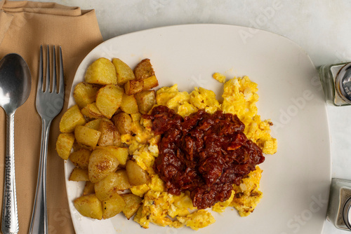 Quadro su tela scramble eggs and pulled pork  breakfast