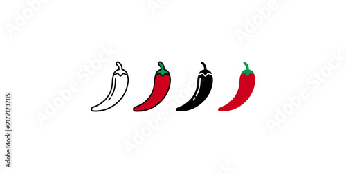 Bild auf Leinwand Four chili peppers in various styles and colors representing different levels of spiciness for culinary use