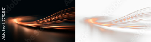abstract orange light trails on reflective dark surface digital background