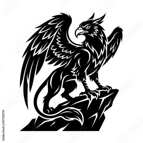 Mythical Griffin Silhouette on Rocky Perch