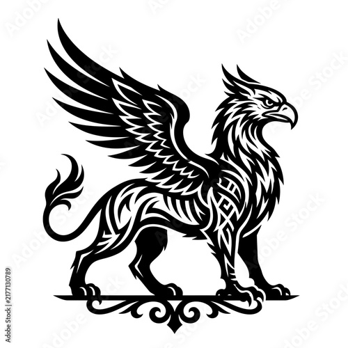 Mythical Griffin Silhouette, Heraldic Creature Emblem