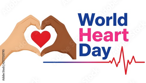 Web banner for World Heart Day promoting health awareness. Hands forming a heart shape, symbolizing love and support.