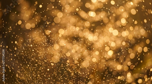 Golden Bokeh Lights Abstract Background with Tiny Bubbles Floating