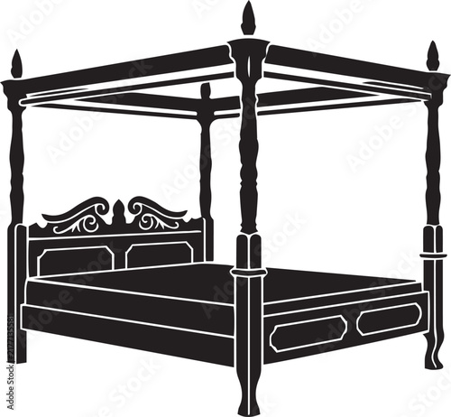 Obraz na plátně Four Poster Canopy Bed Bedroom Furniture Vector