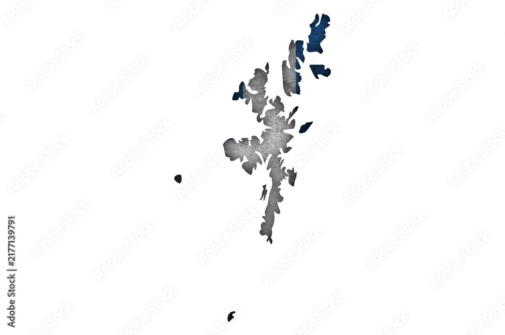 Fototapeta premium Karte und Fahne von Shetland Inseln auf verwittertem Beton