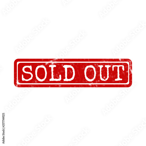 Red sold out rubber stamp with a grunge texture effect for retail business marketing and shopping sales events