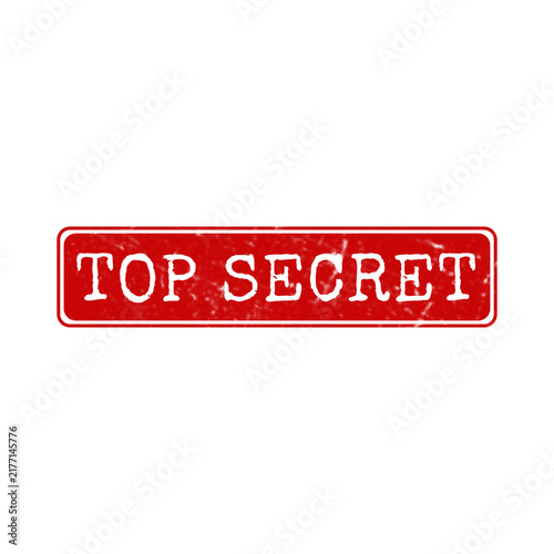 Red rectangular stamp with the white words top secret written inside in a classic bold distressed ink style