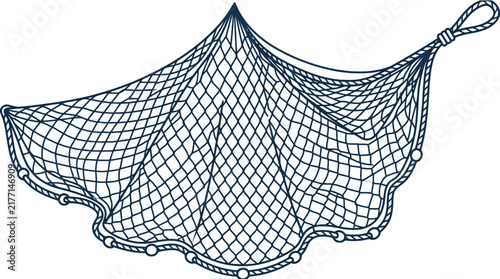 Fishing net illustration - vector line art on white background
