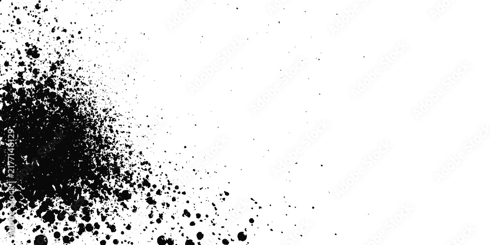 Obraz premium Black ink splatter texture on white background, abstract grunge spray paint design element.