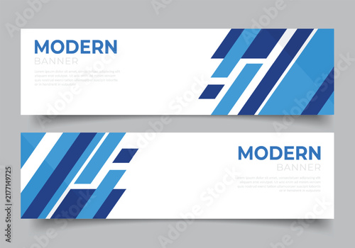 set of blue diagonal line geometric web banner for presentation or business template horizontal background