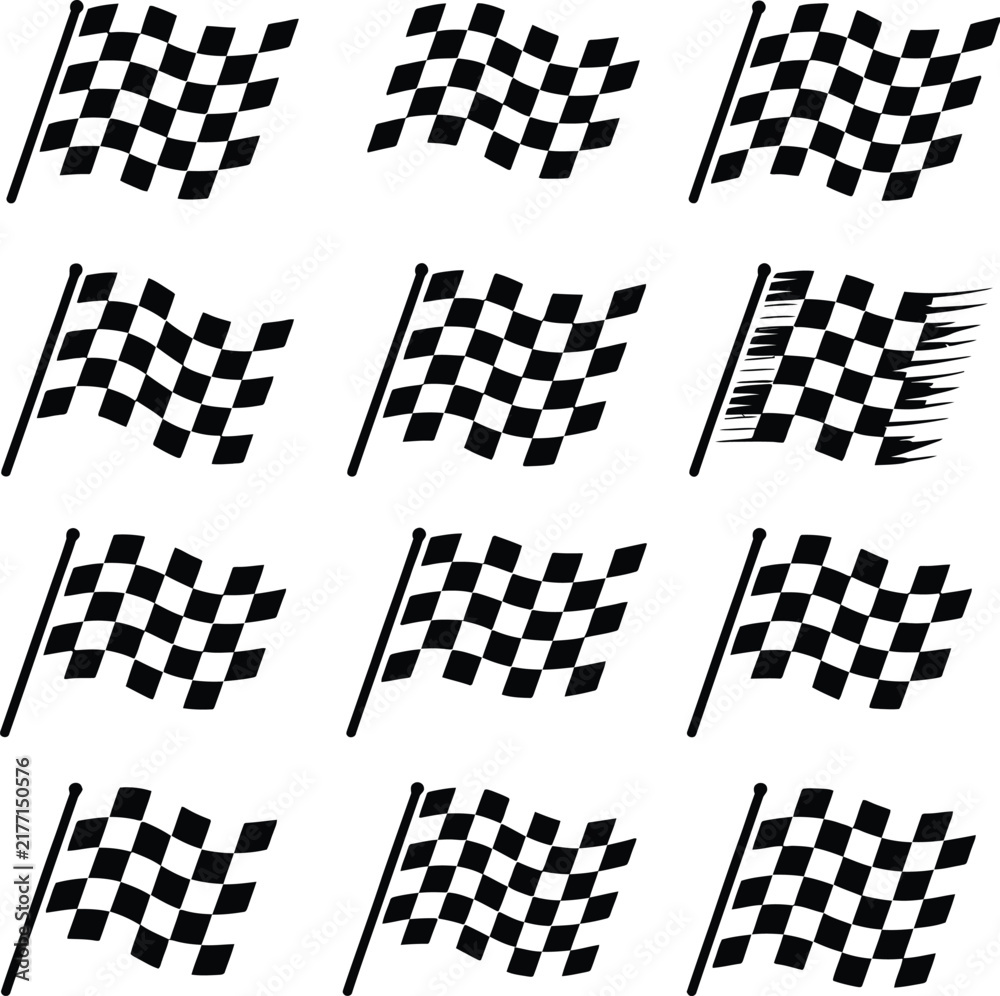 Obraz premium black and white checkered race flag set