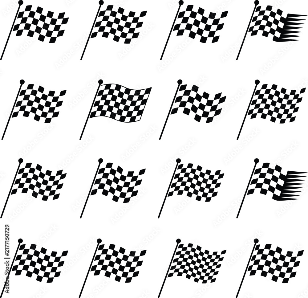 Obraz premium Checkered Flag Icons Vector Set - Black and White Racing Flags SVG Silhouette Collection