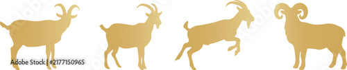 Konstfotografi Set of Golden Goat Silhouette 2027 Vector Illustrations for Farm Design