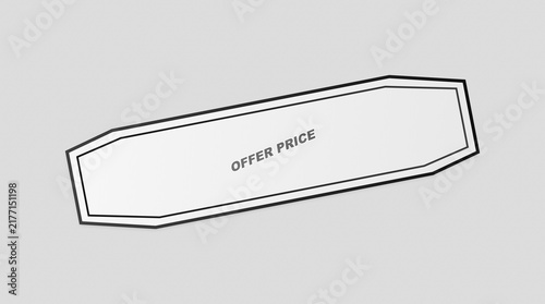 A white rectangular label with black outline and text 'offer price' isolated