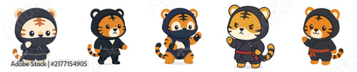 Cute vector collection of a tiger in ninja costume, ninja costume animal theme