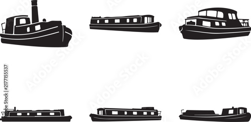 Fotografía Narrowboat and Canal Boat set of silhouette vector