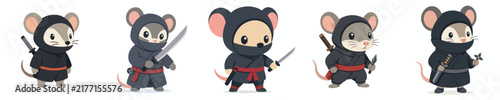 Cute vector collection of a mouse in a ninja costume, ninja costume animal theme