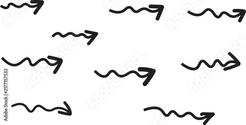 Hand Drawn Wavy Directional Arrows Set for Navigation, Movement, Flow and Graphic Design