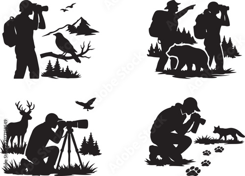 Canvas Print Wildlife observation silhouette set